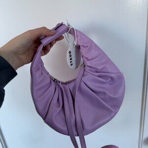 NWT Staud Moon Bag Lilac Pleated Soft Leather With Crossbody Strap